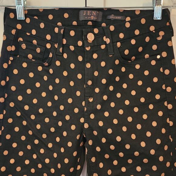 7 Seven for all mankind Black Copper Gold Metallic Polka-Dot Skinny Jeans Jen7 6 - Picture 5 of 7